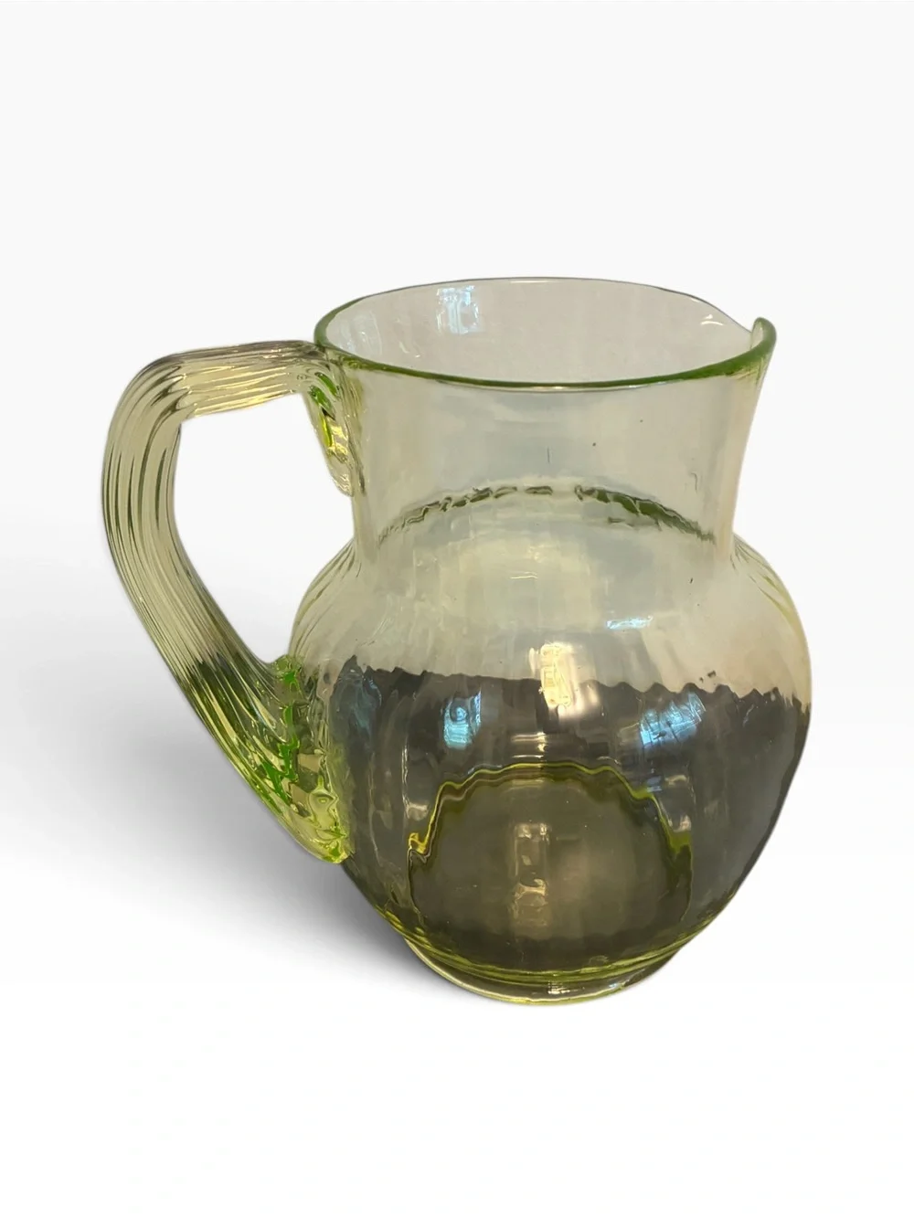 Vintage Pillar Optic Uranium Vaseline Glass Pitcher MCM Depression